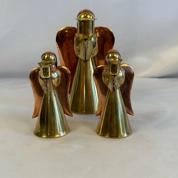 Vintage Mixed Metal Copper Brass Angel Candle Holders Set Of 3 - Picture 1 of 10